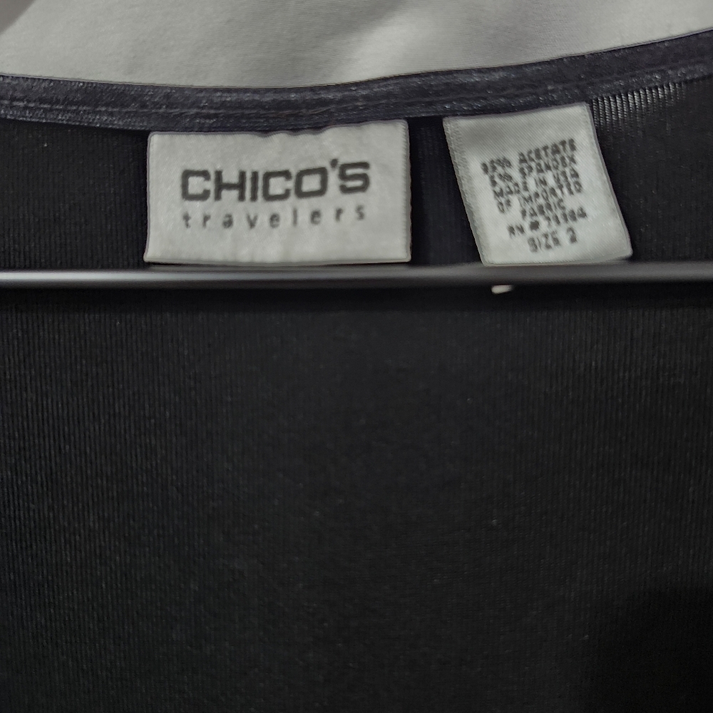 Chico's Travelers Scoop Neck Top Size 2 (L/12) Black Slinky Stretch Minimalist - Picture 5 of 5